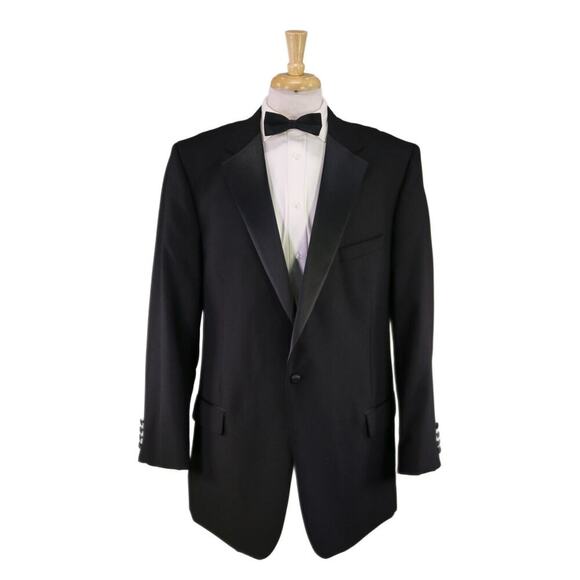 Jos A Bank Black 1-Btn Notch Lapel Tuxedo Formal Suit Portly 48L - Picture 1 of 9